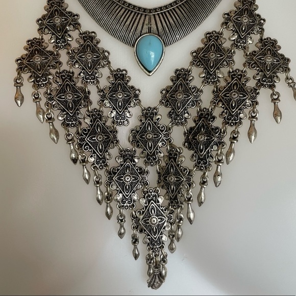 Silver and Turquoise Statement Necklace - Picture 3 of 5